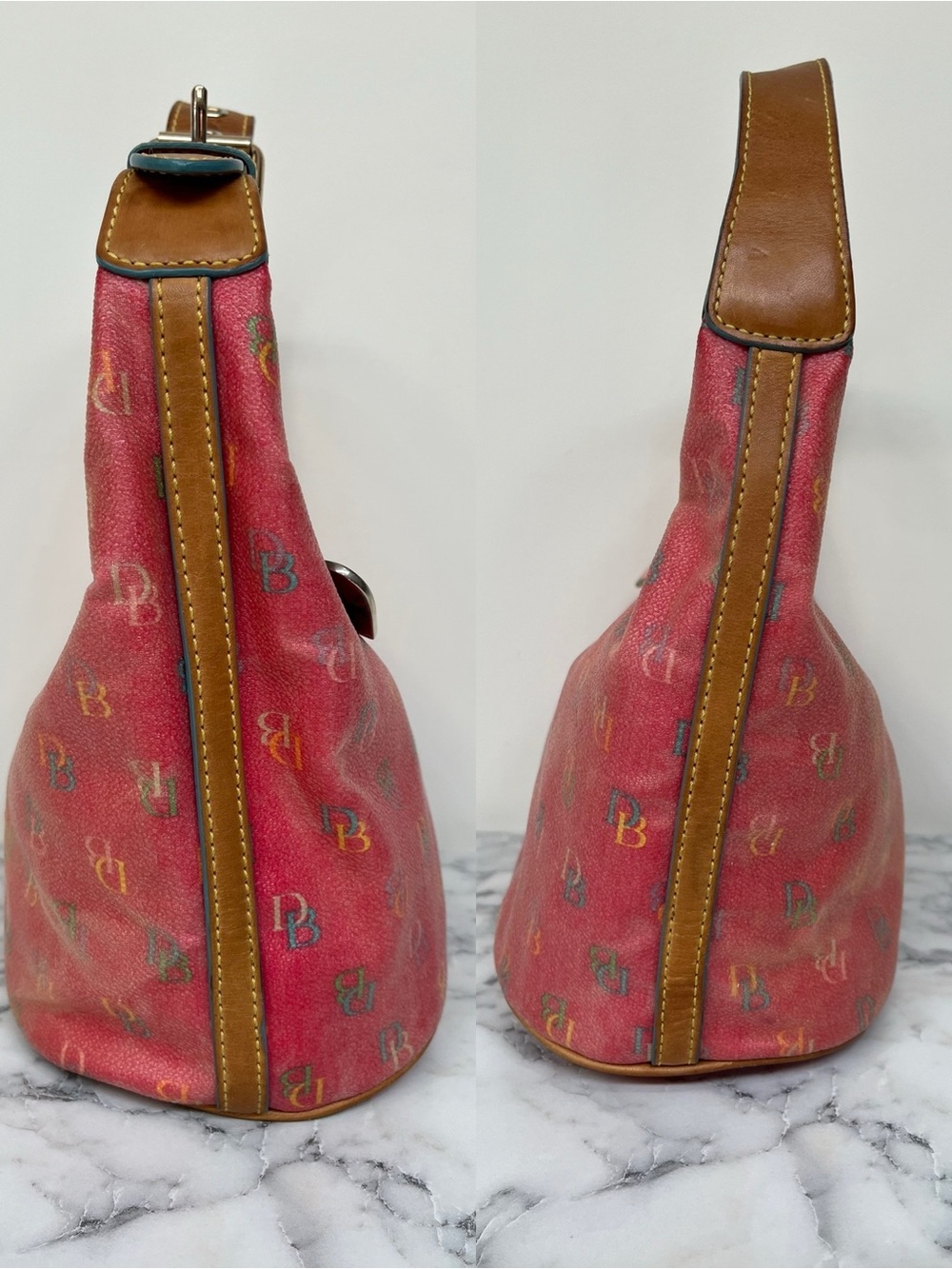 Dooney & Bourke Vintage Pink Multicolor Rainbow Logo Hobo Shoulder Bag Y2K - Picture 9 of 16